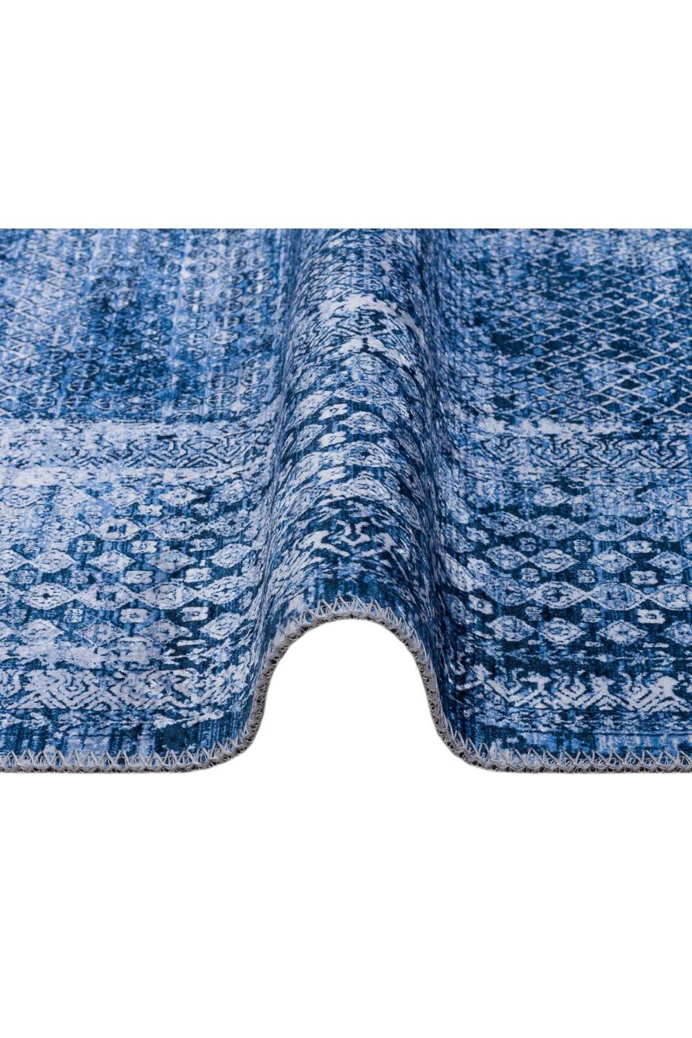 Çerçeve Desenli Pamuk Taban Dijital Baskılı Dekoratif Halı Mavi - 4