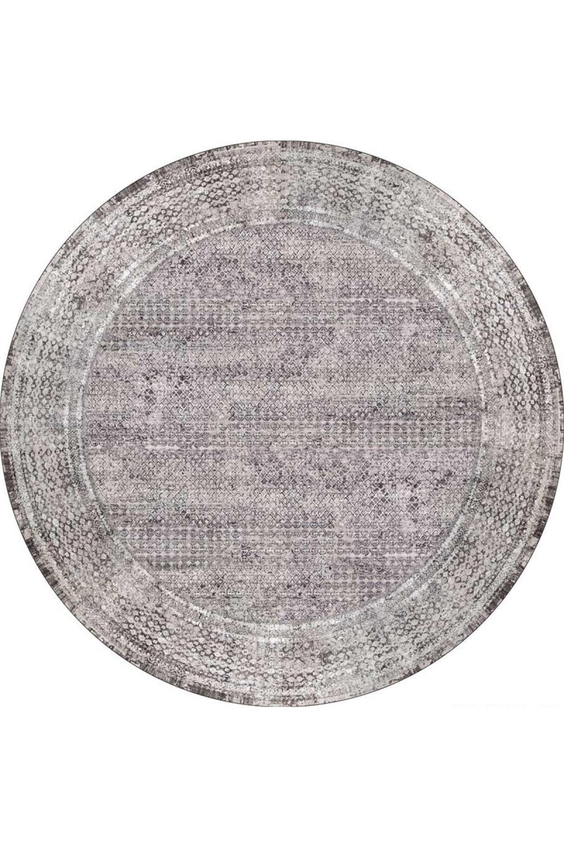 Çerçeve Desenli Pamuk Taban Dijital Baskılı Dekoratif Yuvarlak Halı Gri 