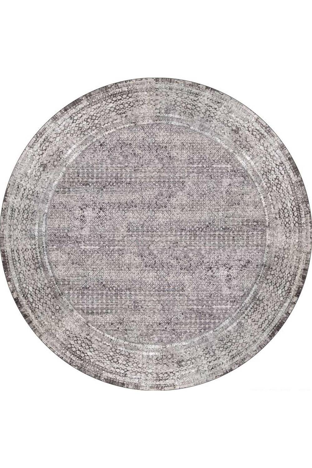 Çerçeve Desenli Pamuk Taban Dijital Baskılı Dekoratif Yuvarlak Halı Gri - 1