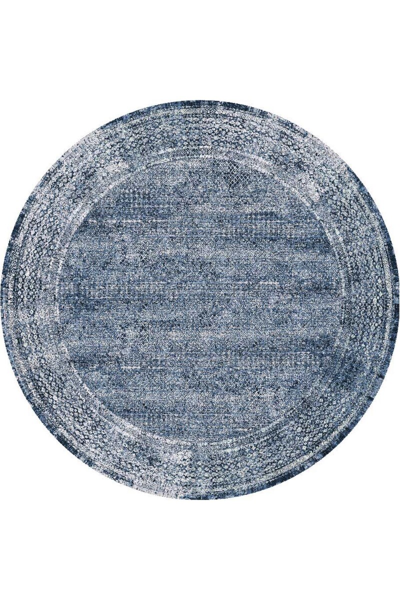 Çerçeve Desenli Pamuk Taban Dijital Baskılı Dekoratif Yuvarlak Halı Mavi - Frenda