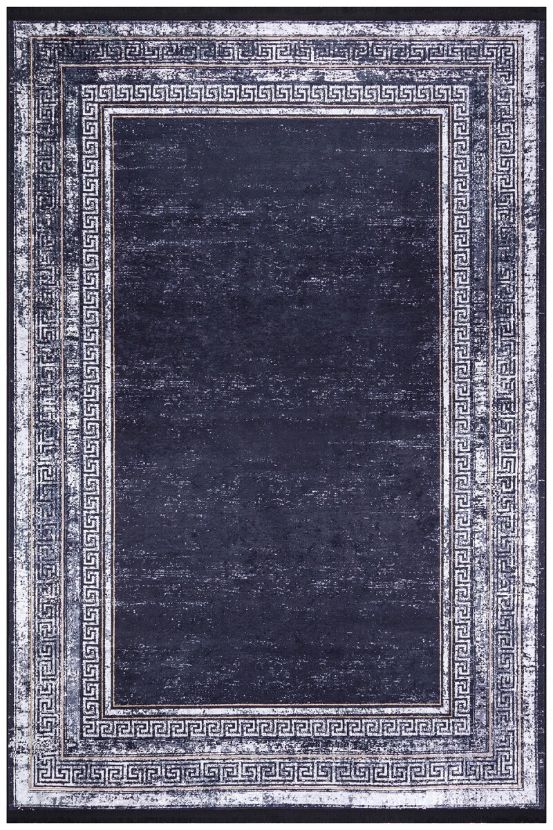 Çerçeve Desenli Pamuk Taban Dijital Baskılı Halı Gri - 2