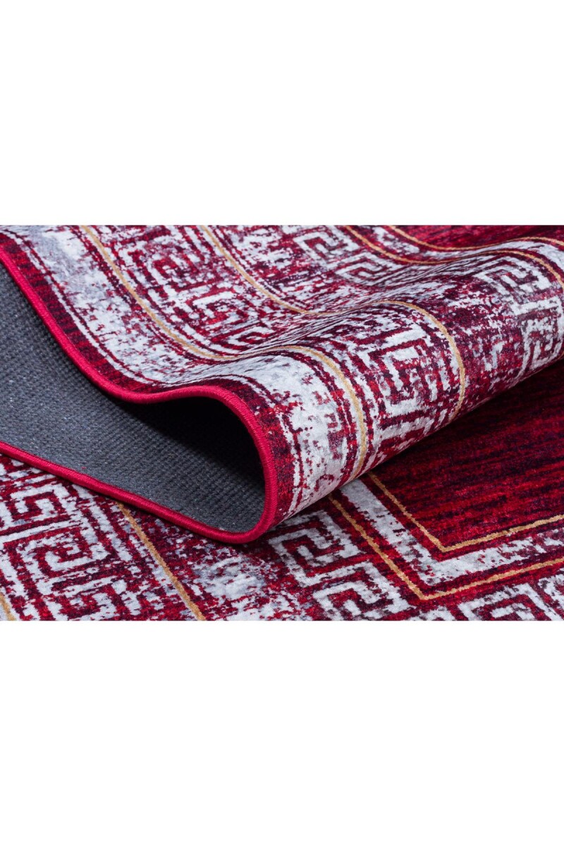 Çerçeve Desenli Pamuk Taban Dijital Baskılı Halı Kırmızı - Frenda (1)