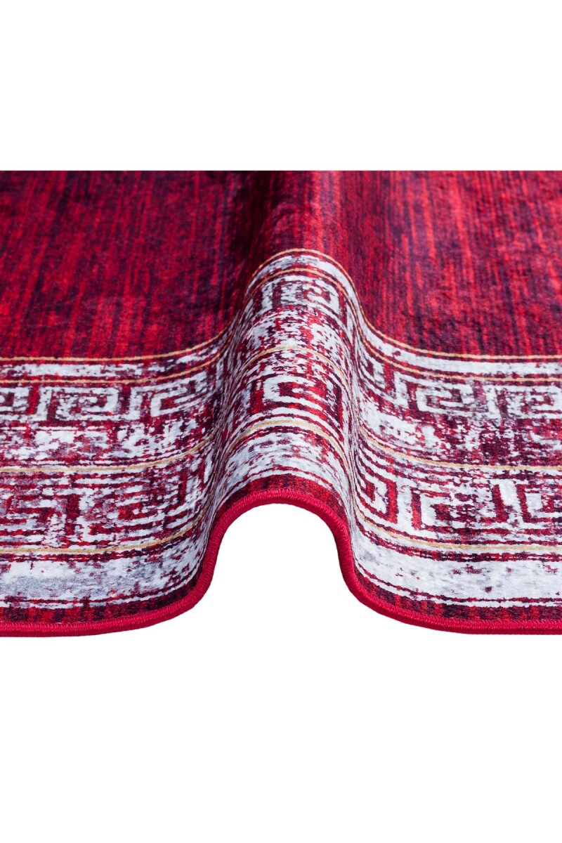 Çerçeve Desenli Pamuk Taban Dijital Baskılı Halı Kırmızı - 3
