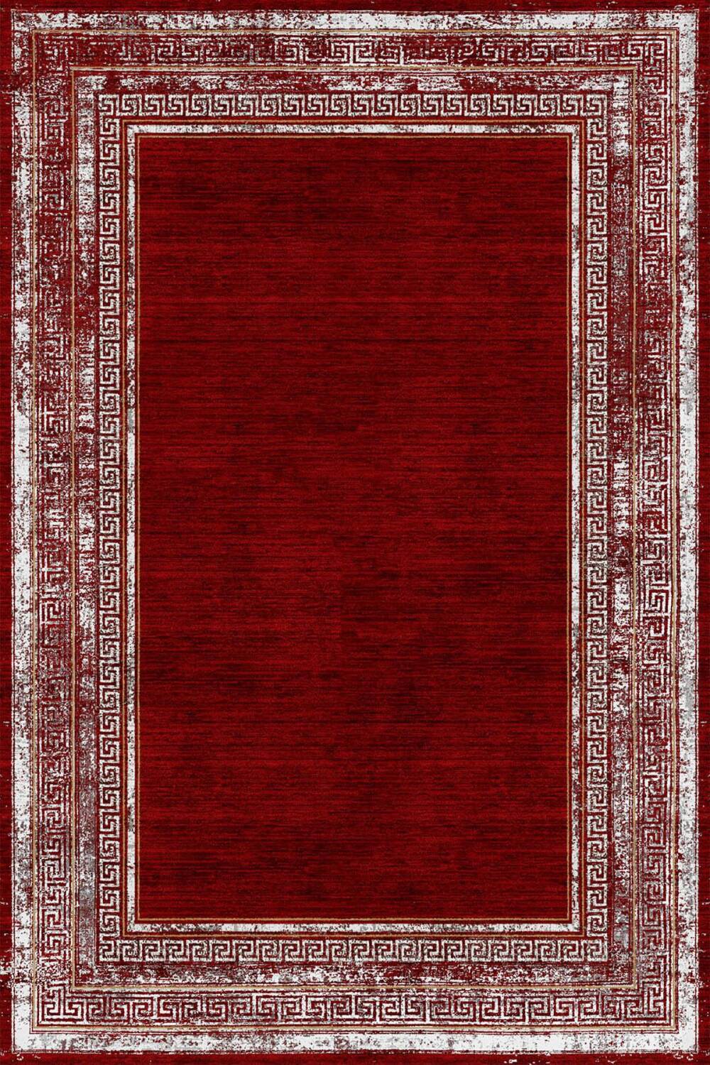 Çerçeve Desenli Pamuk Taban Dijital Baskılı Halı Kırmızı - 1