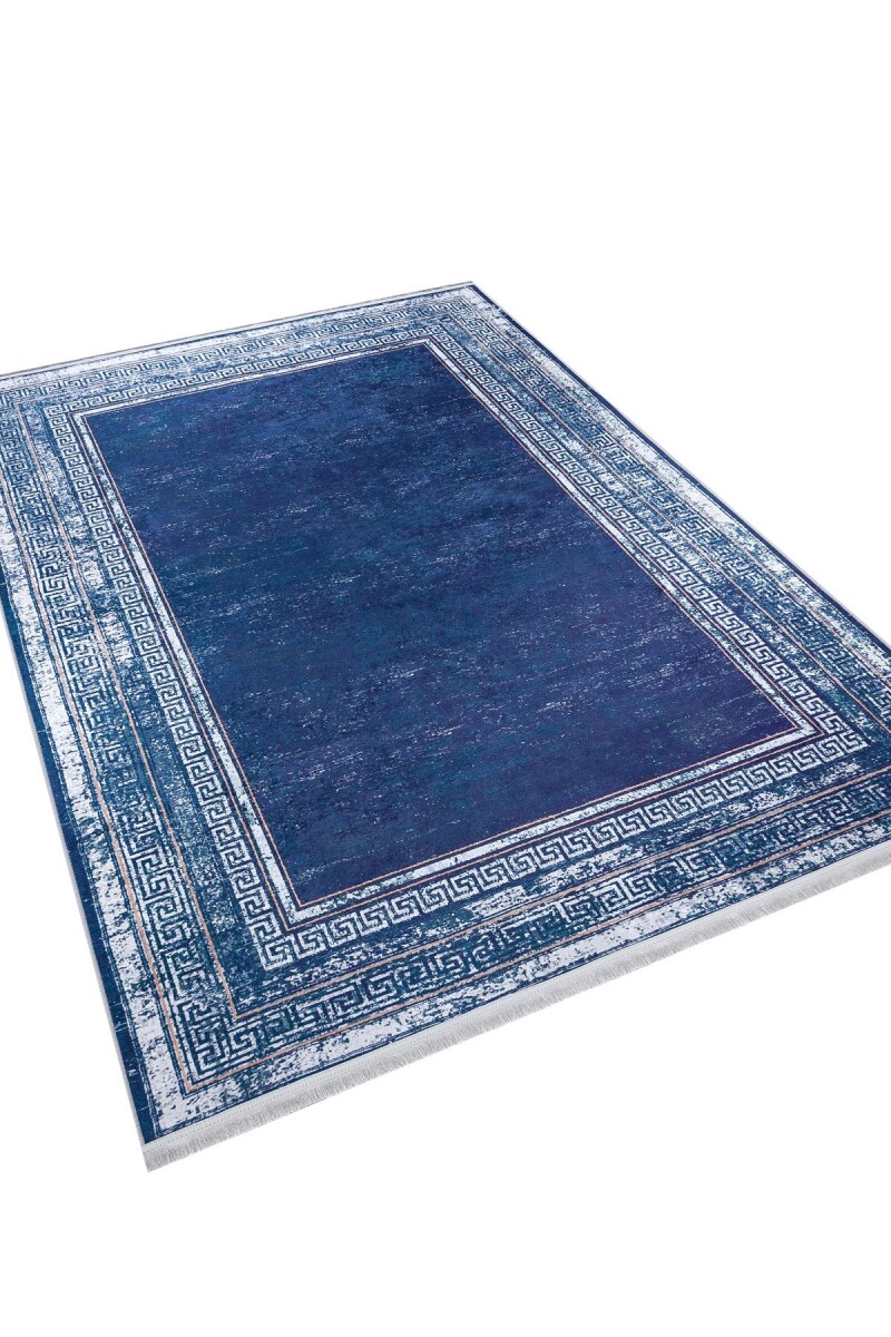 Çerçeve Desenli Pamuk Taban Dijital Baskılı Halı Lacivert - 4