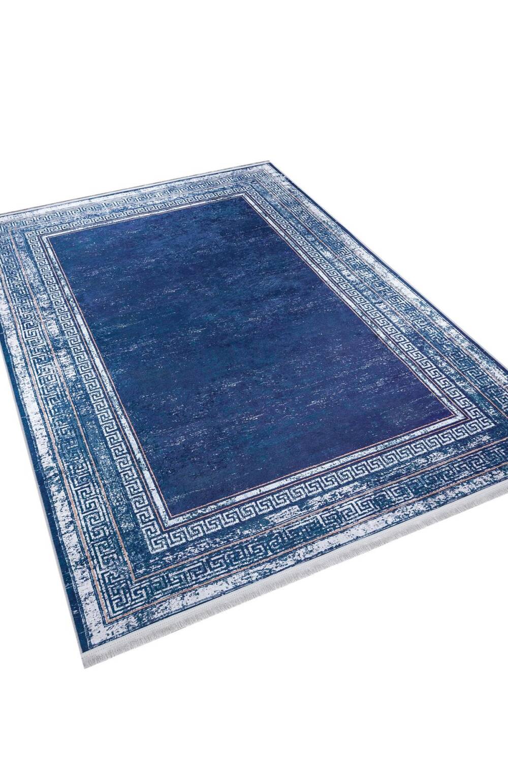 Çerçeve Desenli Pamuk Taban Dijital Baskılı Halı Lacivert - 4