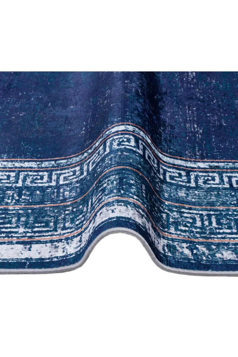 Çerçeve Desenli Pamuk Taban Dijital Baskılı Halı Lacivert - 3