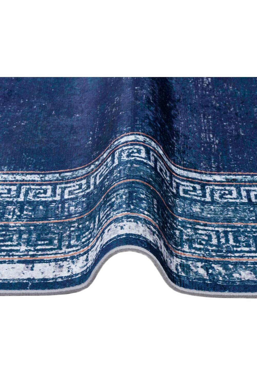 Çerçeve Desenli Pamuk Taban Dijital Baskılı Halı Lacivert - 3