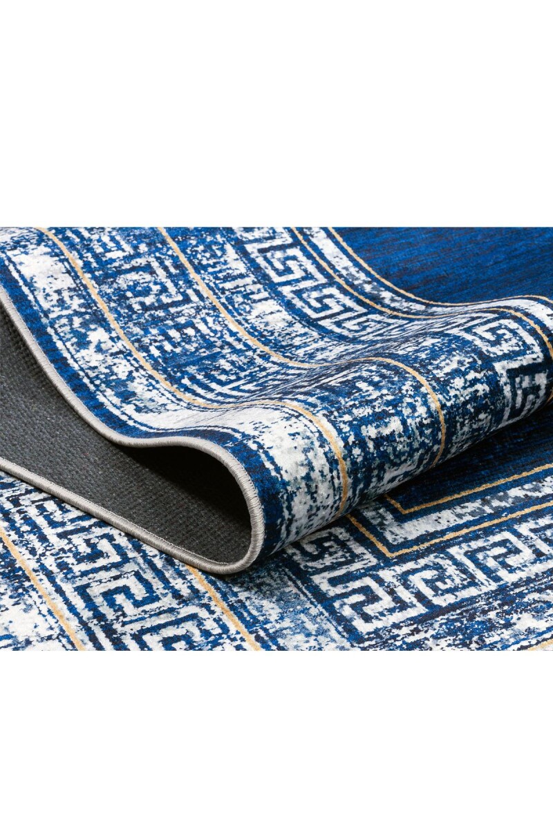 Çerçeve Desenli Pamuk Taban Dijital Baskılı Halı Lacivert - 2