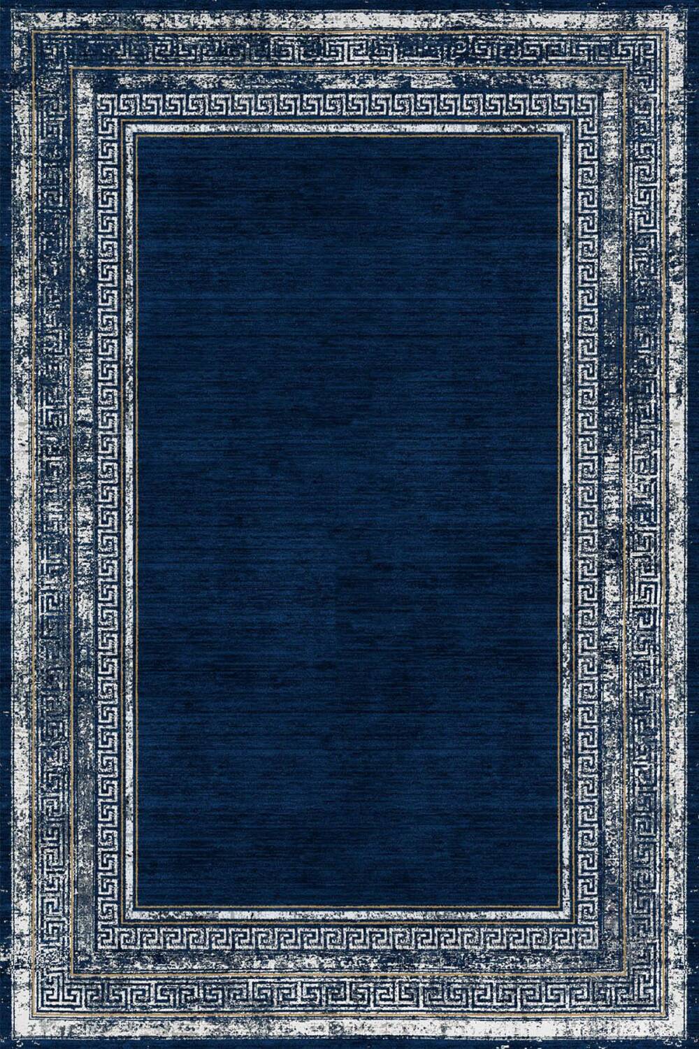 Çerçeve Desenli Pamuk Taban Dijital Baskılı Halı Lacivert - 1