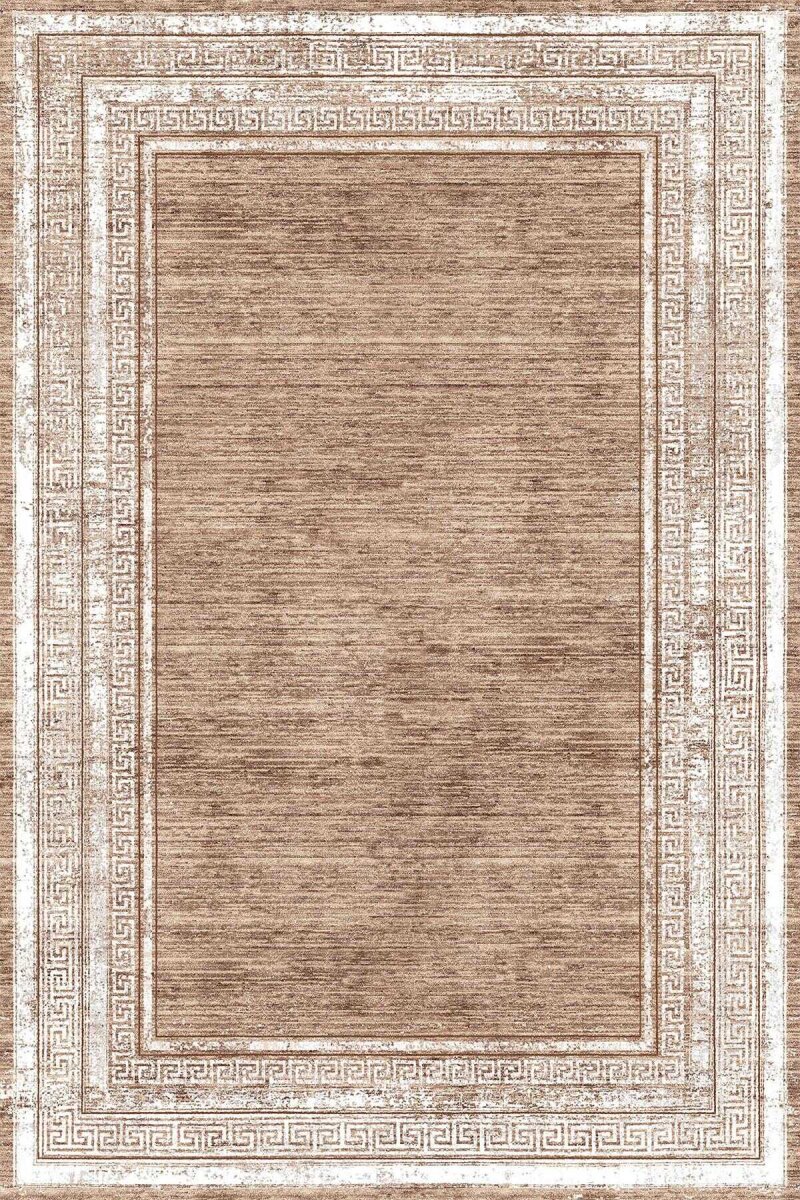 Çerçeve Desenli Pamuk Taban Dijital Baskılı Halı Vizon 