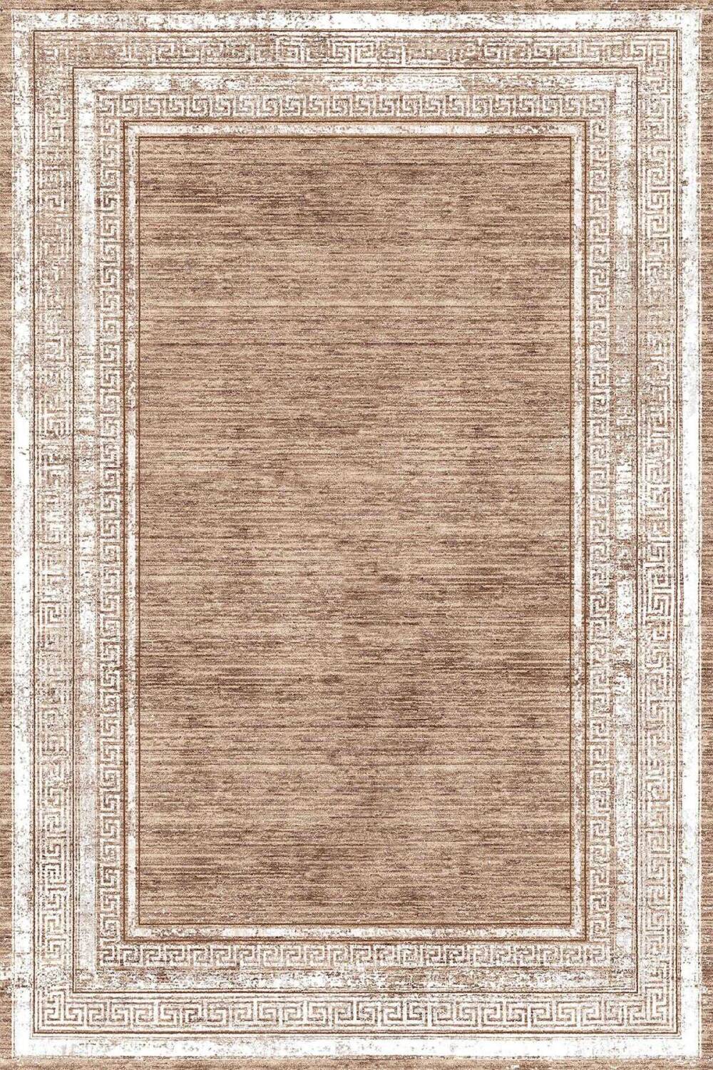 Çerçeve Desenli Pamuk Taban Dijital Baskılı Halı Vizon - 1