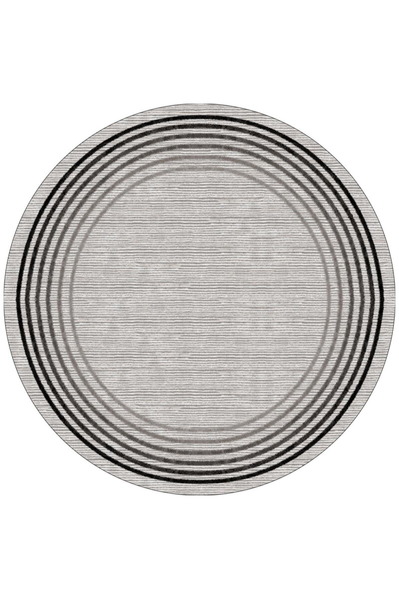 Çerçeve Desenli Pamuk Taban Dijital Baskılı Yuvarlak Halı Gri 
