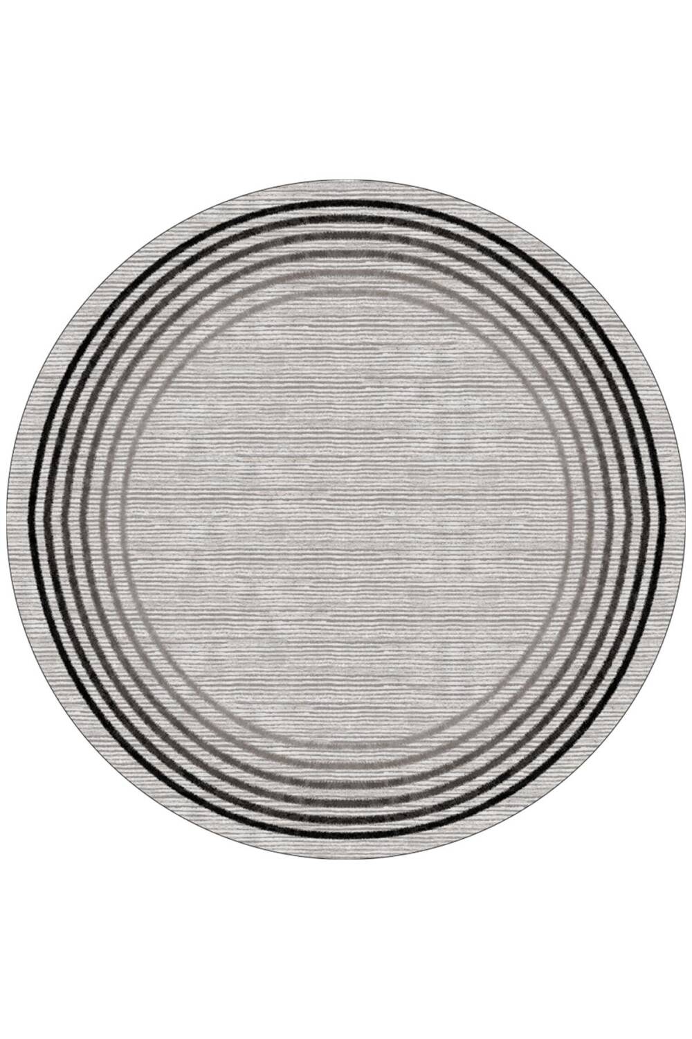 Çerçeve Desenli Pamuk Taban Dijital Baskılı Yuvarlak Halı Gri - 1