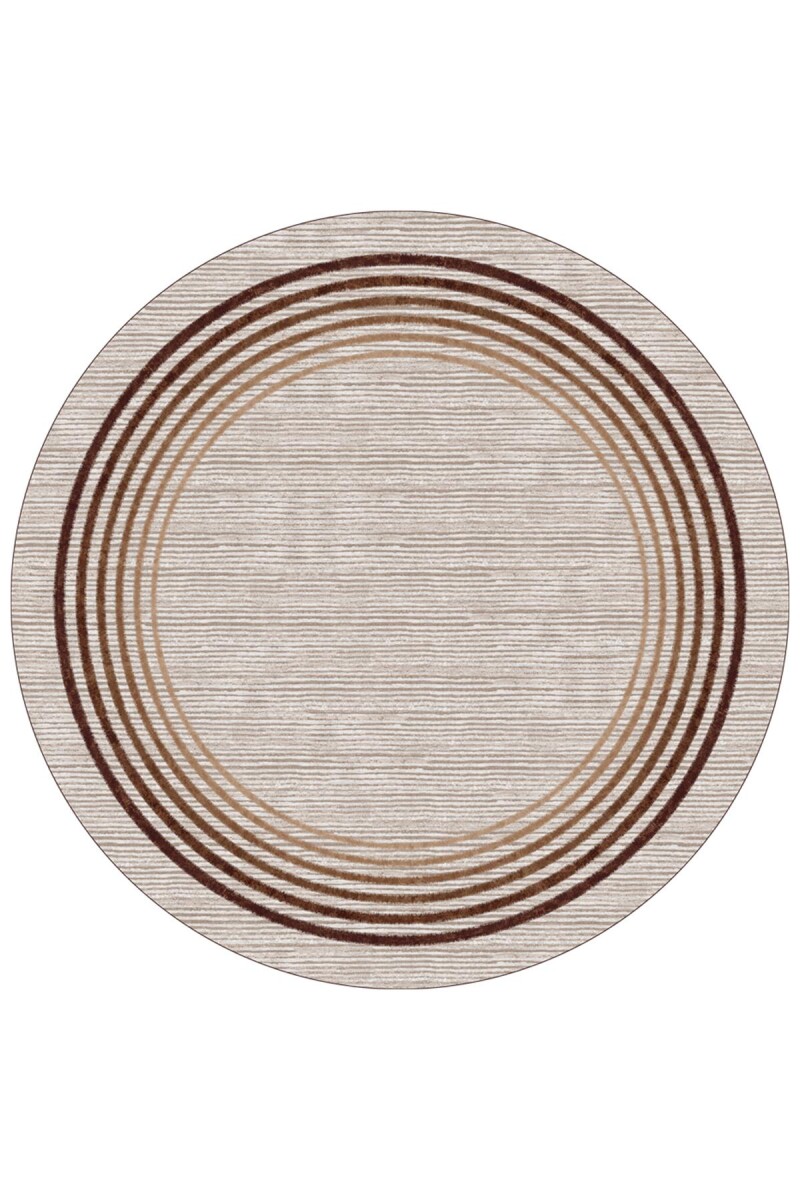 Çerçeve Desenli Pamuk Taban Dijital Baskılı Yuvarlak Halı Kahve - Frenda
