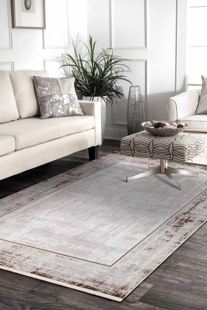 Çerçeveli Pamuk Taban Dijital Baskılı Dekoratif Halı - Frenda