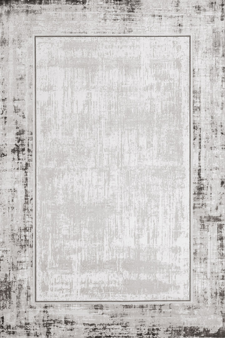 Çerçeveli Pamuk Taban Dijital Baskılı Dekoratif Halı Gri - Frenda