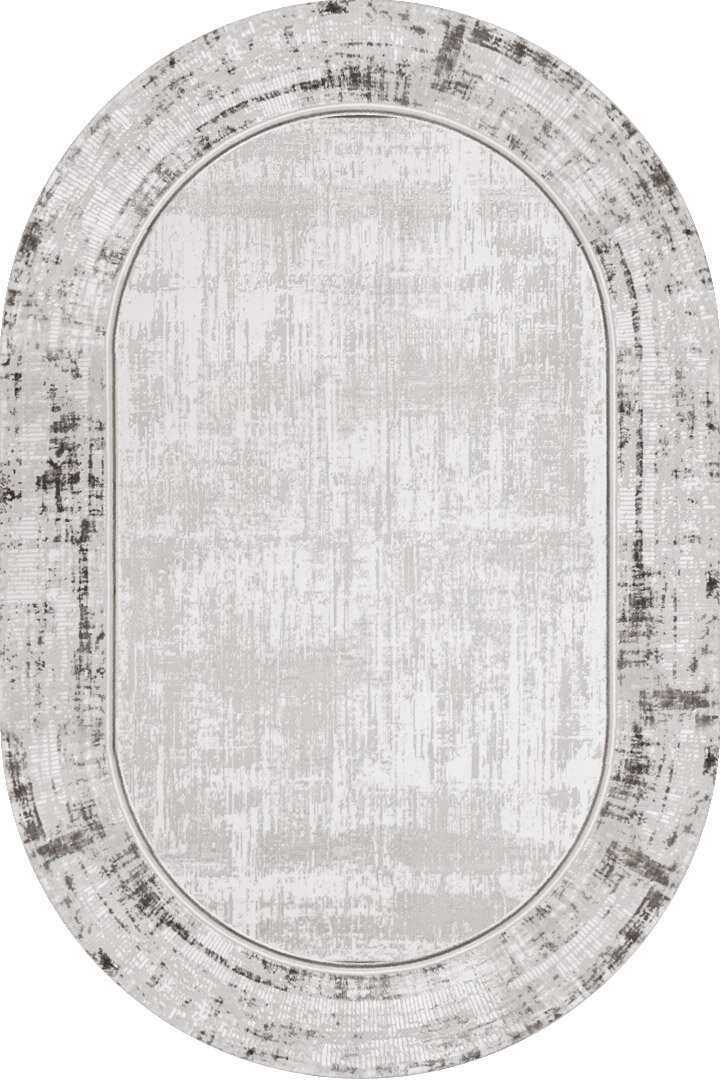 Çerçeveli Pamuk Taban Dijital Baskılı Dekoratif Oval Halı Gri - Frenda