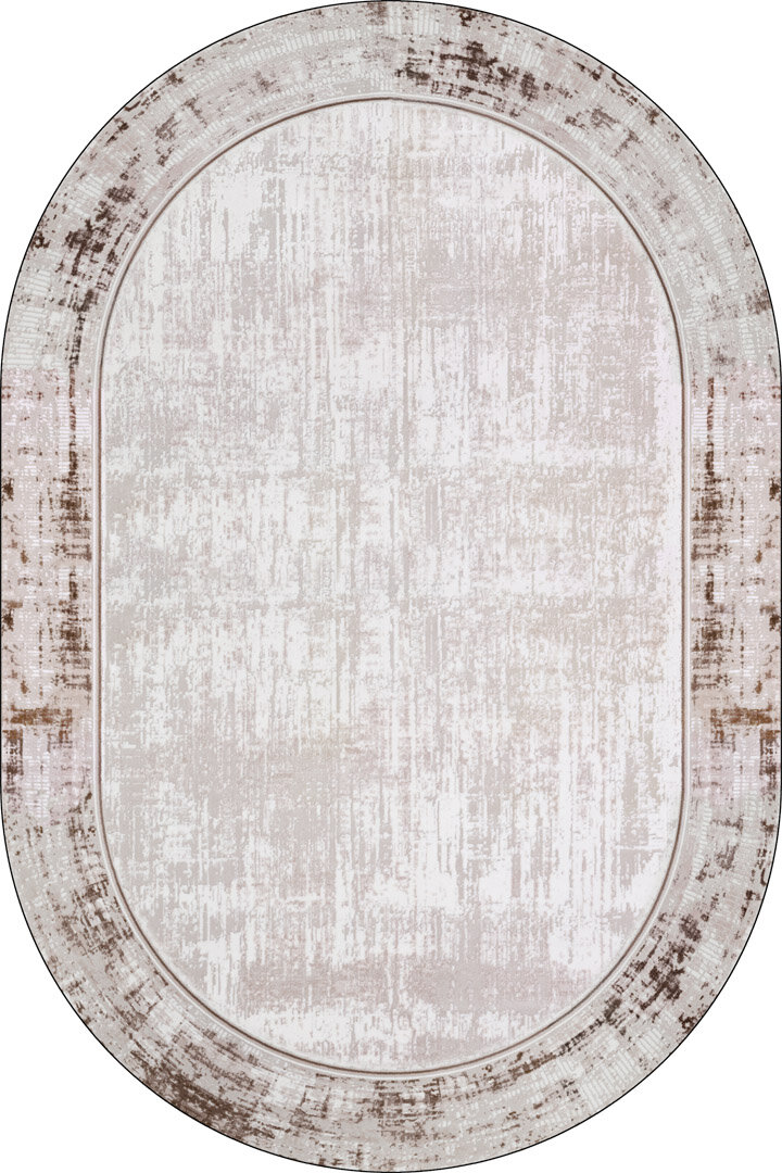 Çerçeveli Pamuk Taban Dijital Baskılı Dekoratif Oval Halı Krem 