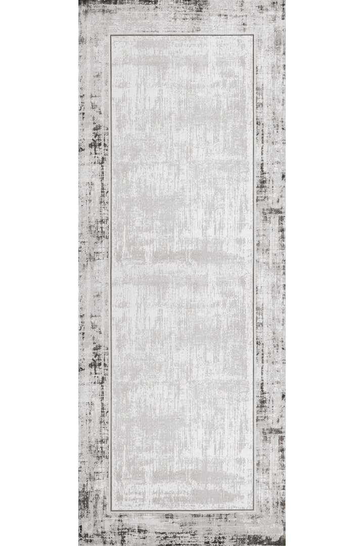 Çerçeveli Pamuk Taban Dijital Baskılı Dekoratif Yolluk Halı Gri - Frenda (1)