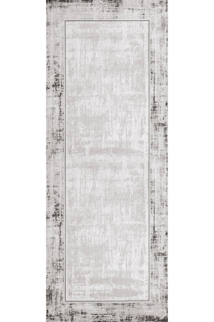 Çerçeveli Pamuk Taban Dijital Baskılı Dekoratif Yolluk Halı Gri - 2