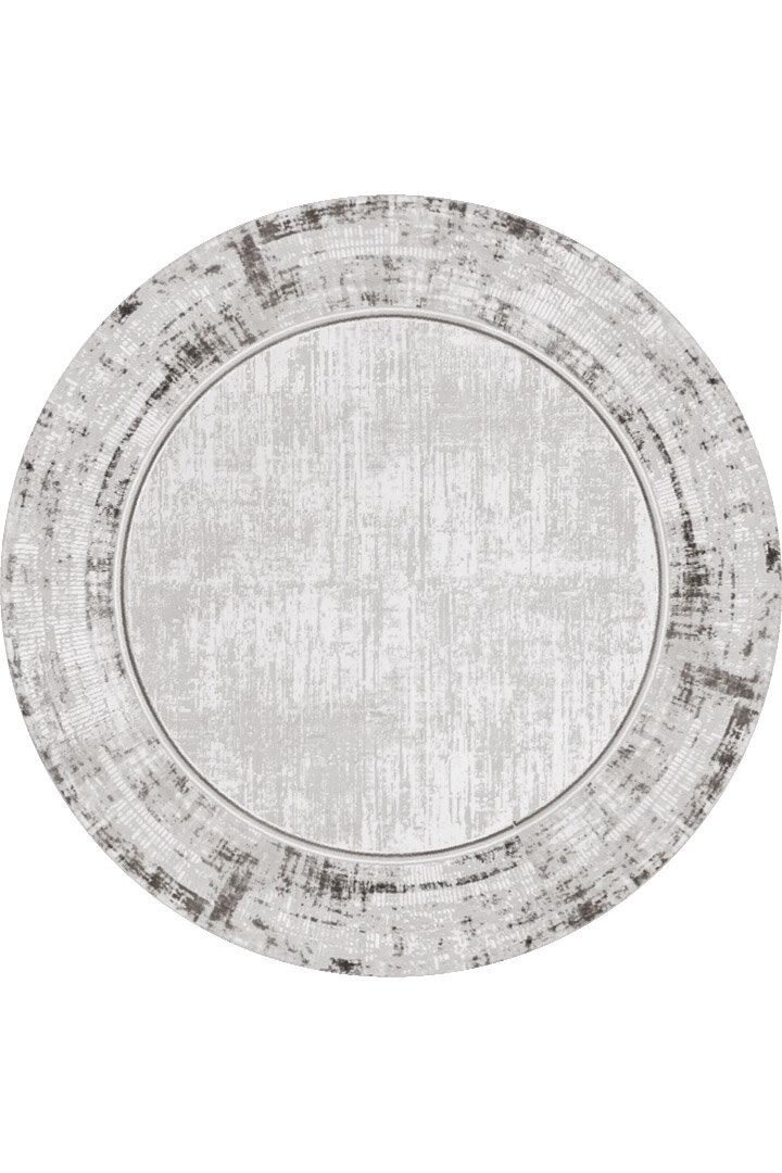 Çerçeveli Pamuk Taban Dijital Baskılı Dekoratif Yuvarlak Halı Gri - Frenda