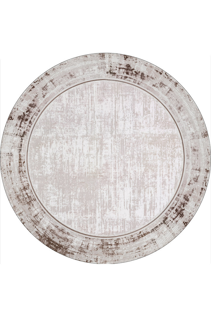 Çerçeveli Pamuk Taban Dijital Baskılı Dekoratif Yuvarlak Halı Krem - Frenda (1)