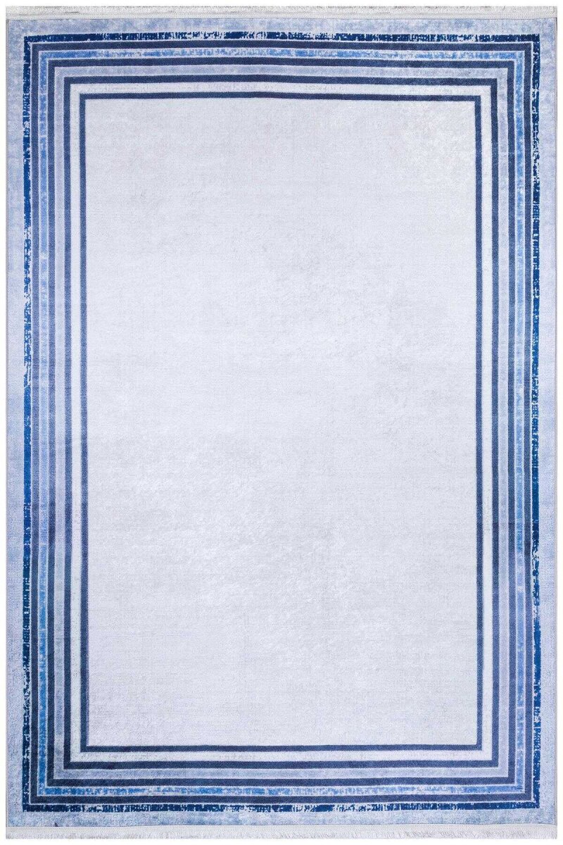 Çerçeveli Pamuk Taban Dijital Baskılı Halı Mavi - Frenda