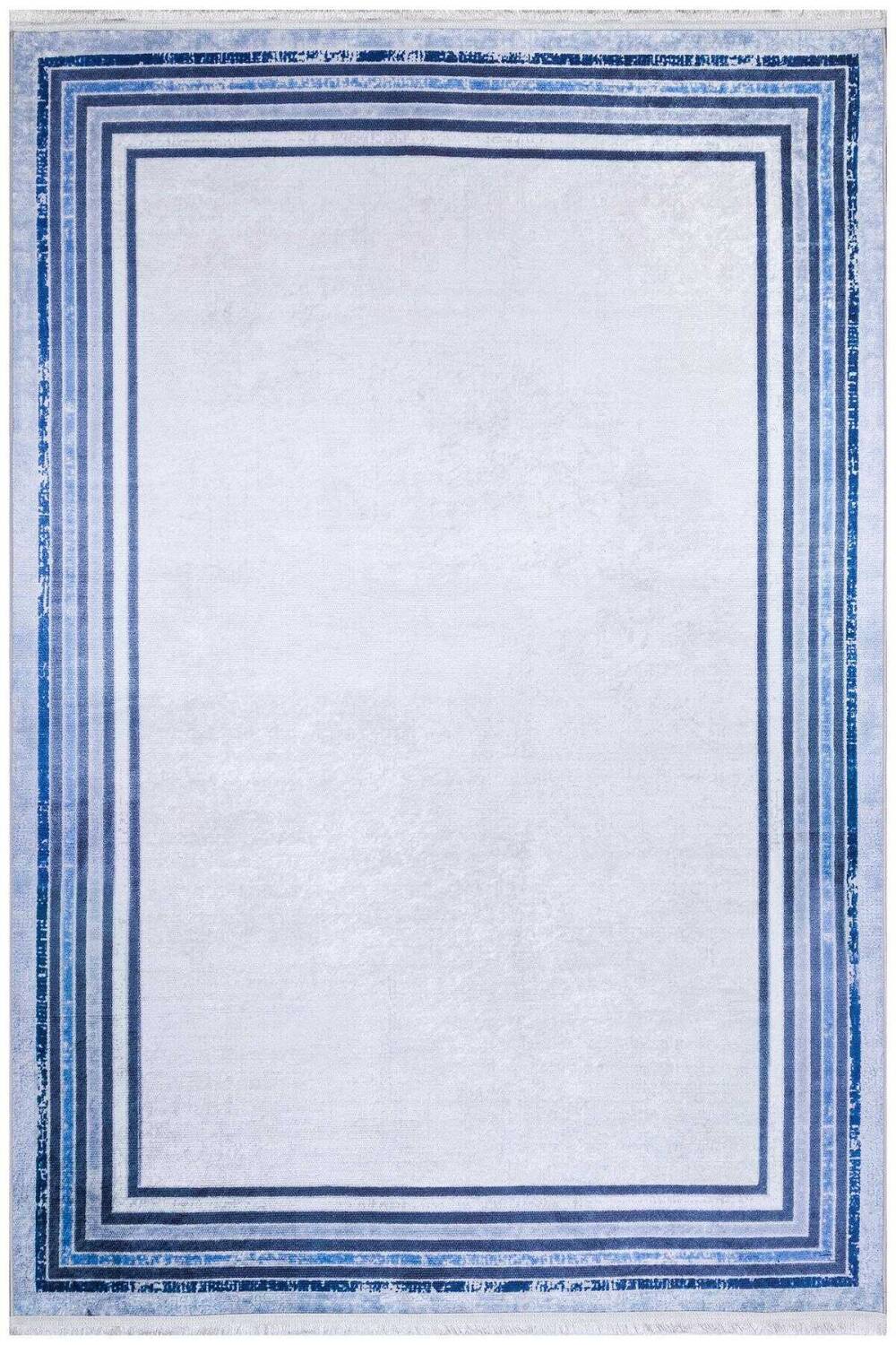 Çerçeveli Pamuk Taban Dijital Baskılı Halı Mavi - 1