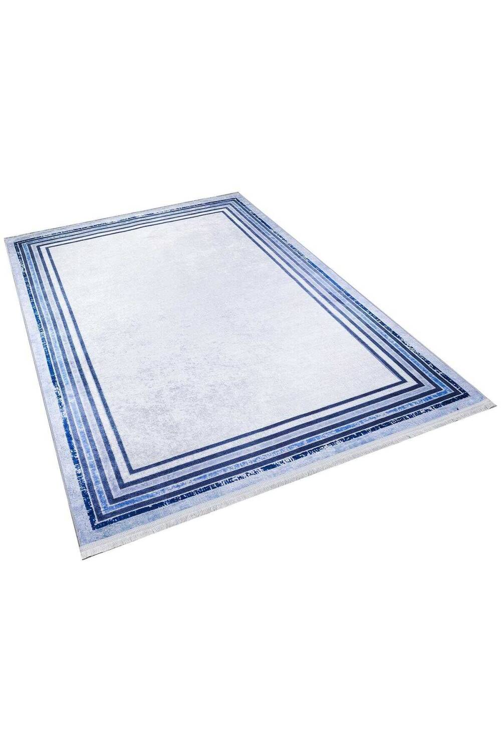 Çerçeveli Pamuk Taban Dijital Baskılı Halı Mavi - 2