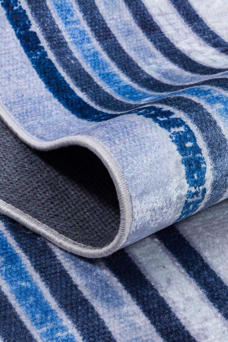 Çerçeveli Pamuk Taban Dijital Baskılı Halı Mavi - 4