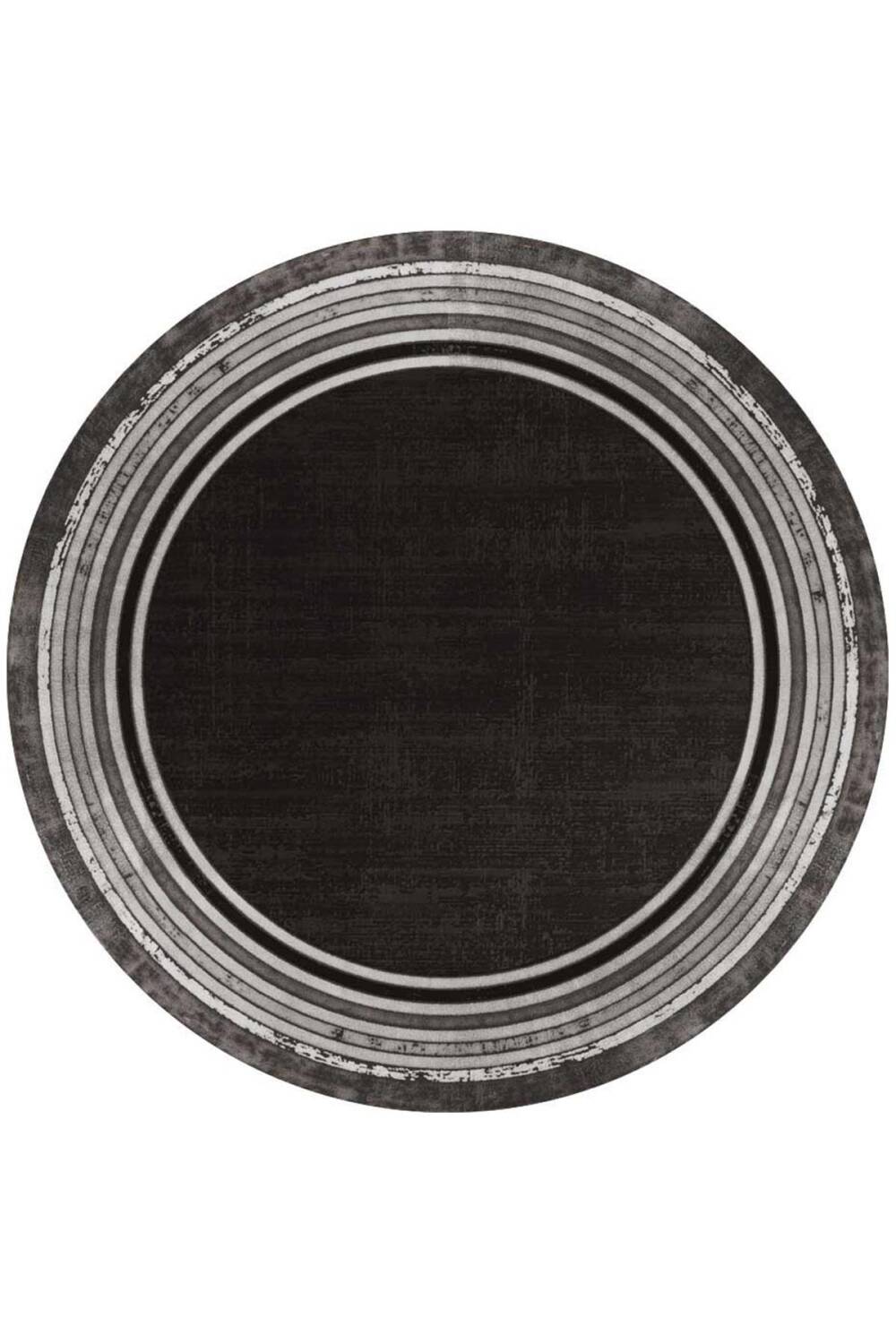 Çerçeveli Pamuk Taban Dijital Baskılı Yuvarlak Halı Antrasit - 1