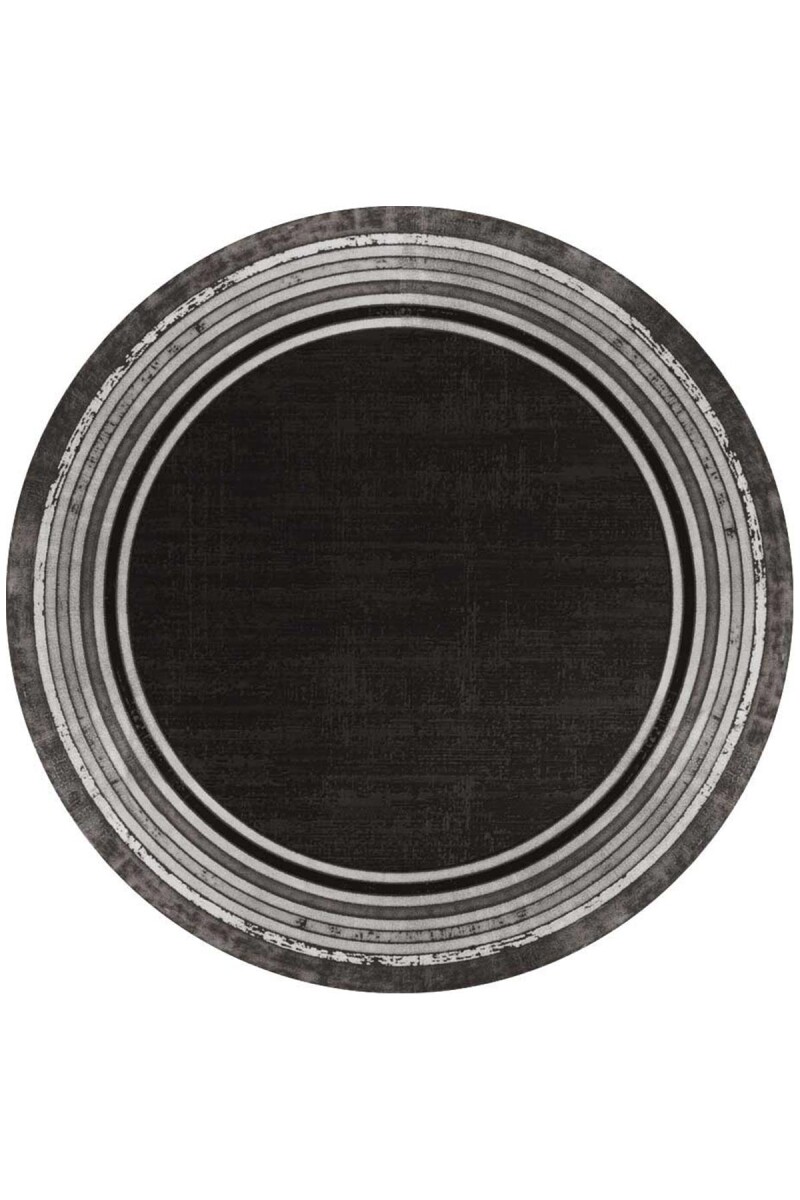 Çerçeveli Pamuk Taban Dijital Baskılı Yuvarlak Halı Antrasit - Frenda
