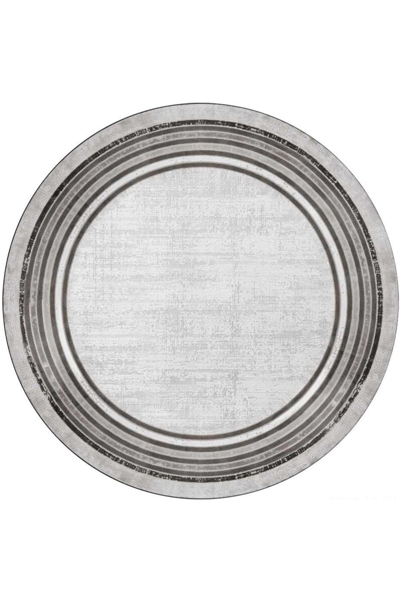 Çerçeveli Pamuk Taban Dijital Baskılı Yuvarlak Halı Gri - Frenda