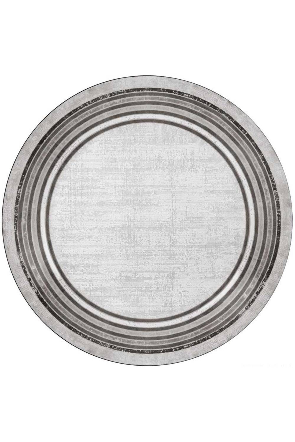 Çerçeveli Pamuk Taban Dijital Baskılı Yuvarlak Halı Gri - 1