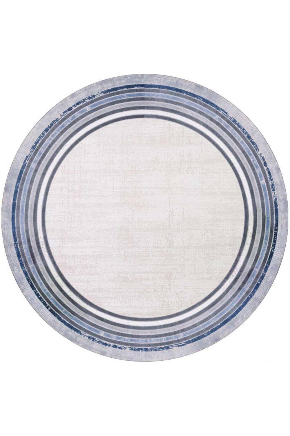 Çerçeveli Pamuk Taban Dijital Baskılı Yuvarlak Halı Mavi - 1