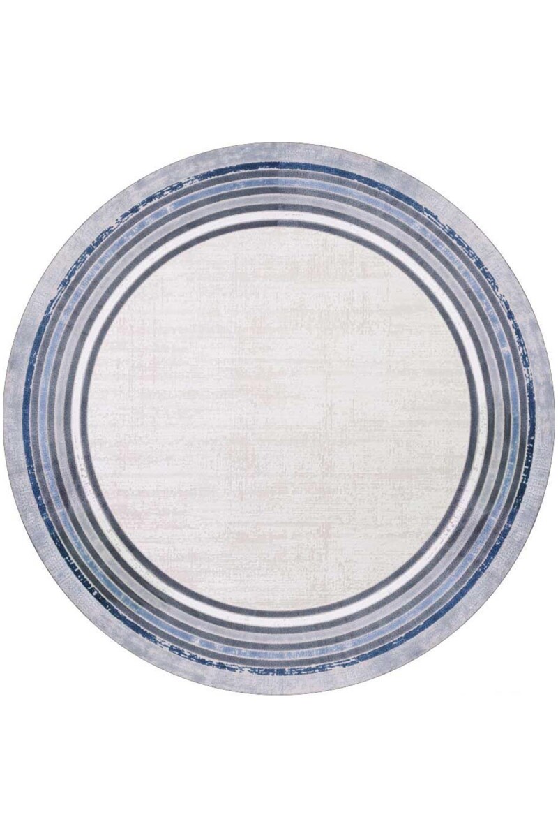 Çerçeveli Pamuk Taban Dijital Baskılı Yuvarlak Halı Mavi - Frenda