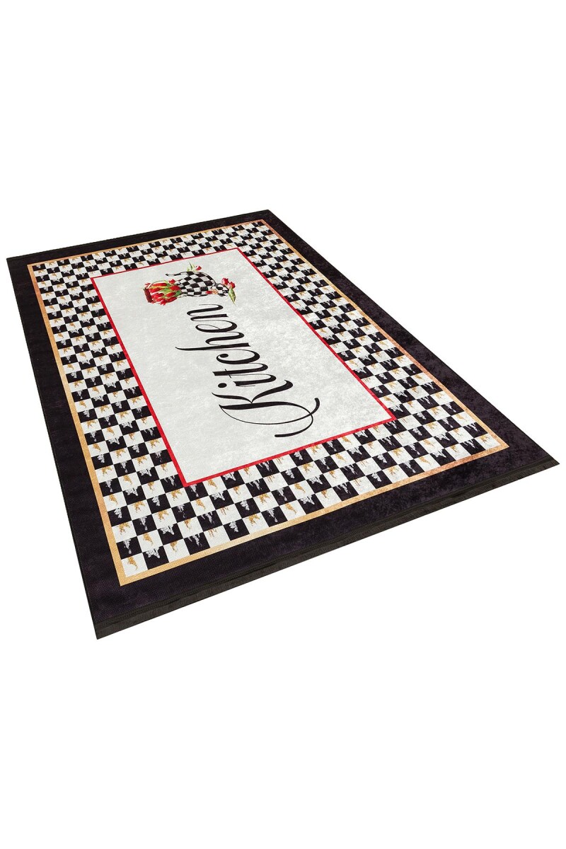 Dama Desen Yıkanabilir Pamuk Taban Kitchen Yazılı Mutfak Halısı - Frenda (1)