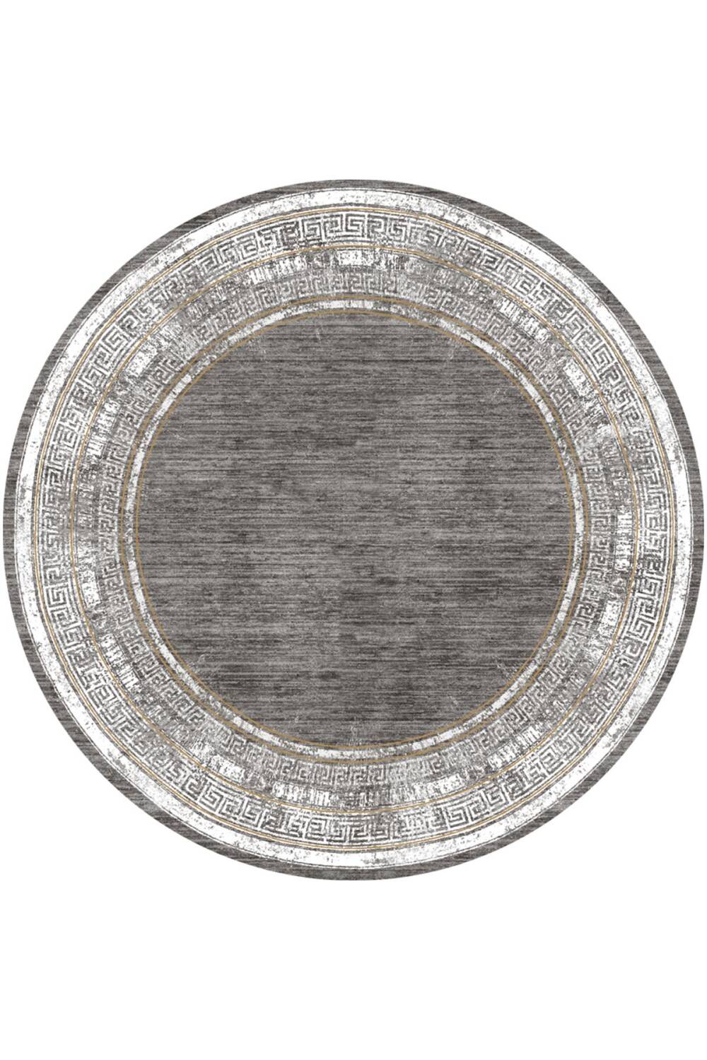 Dekoratif Çerçeve Desenli Pamuk Taban Dijital Baskılı Yuvarlak Halı Gri - 1
