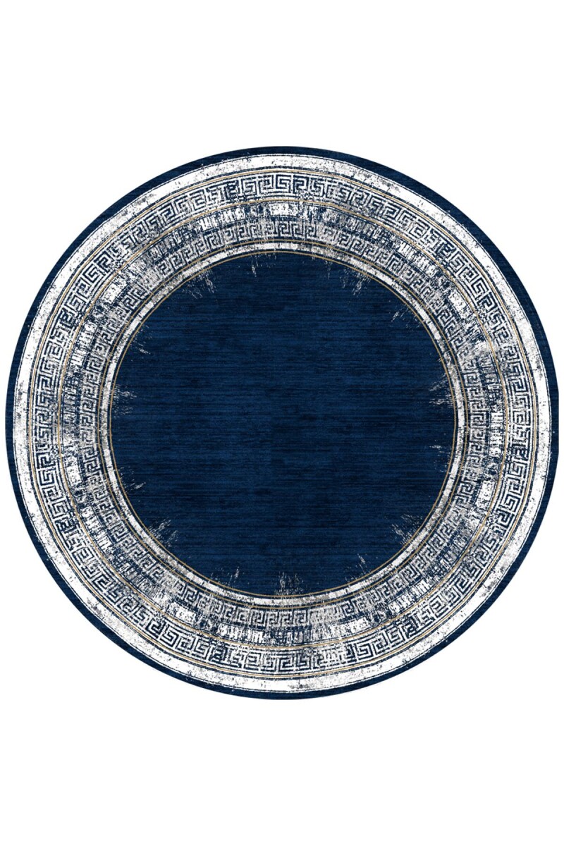 Dekoratif Çerçeve Desenli Pamuk Taban Dijital Baskılı Yuvarlak Halı Lacivert - Frenda