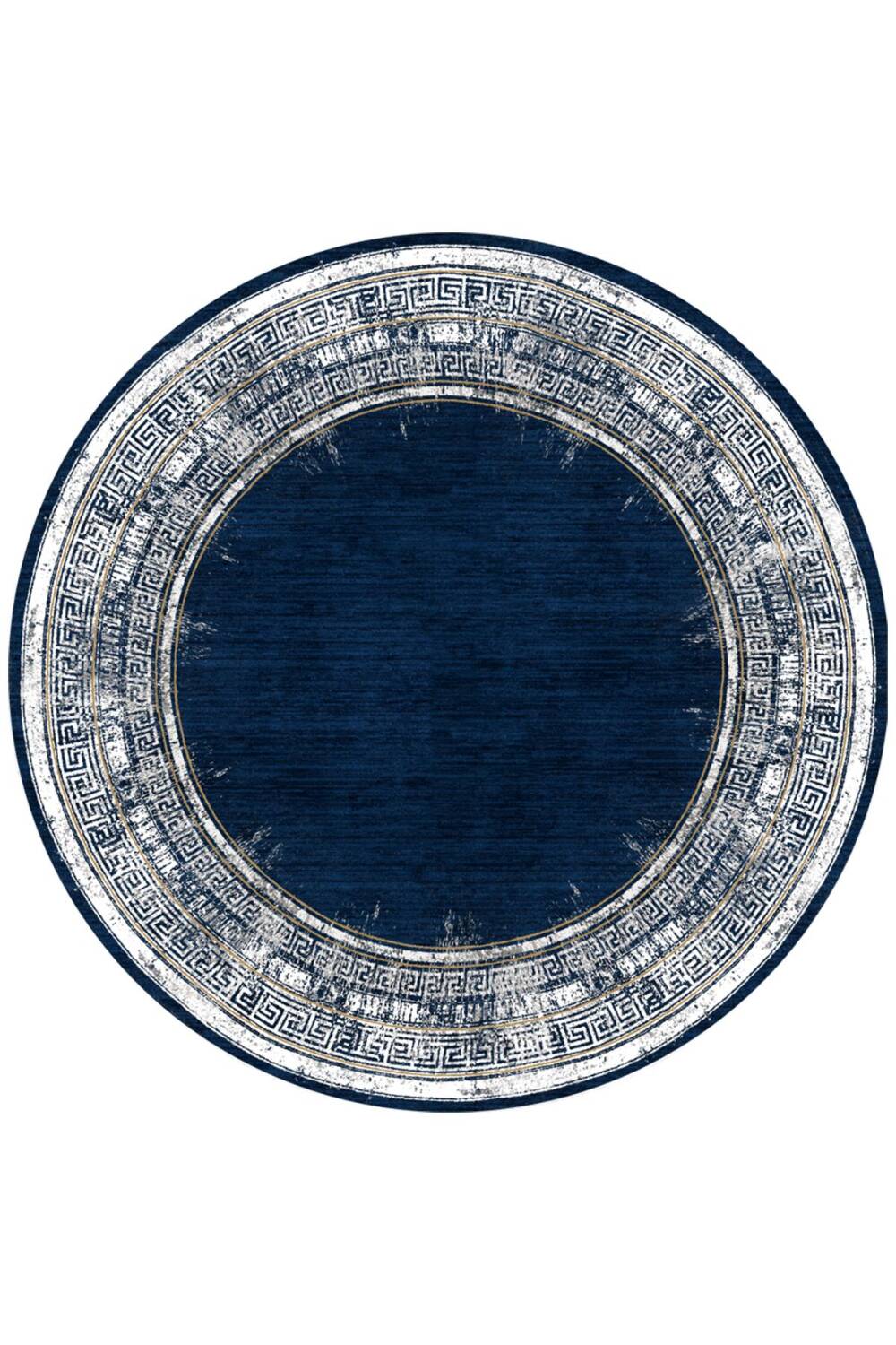 Dekoratif Çerçeve Desenli Pamuk Taban Dijital Baskılı Yuvarlak Halı Lacivert - 1
