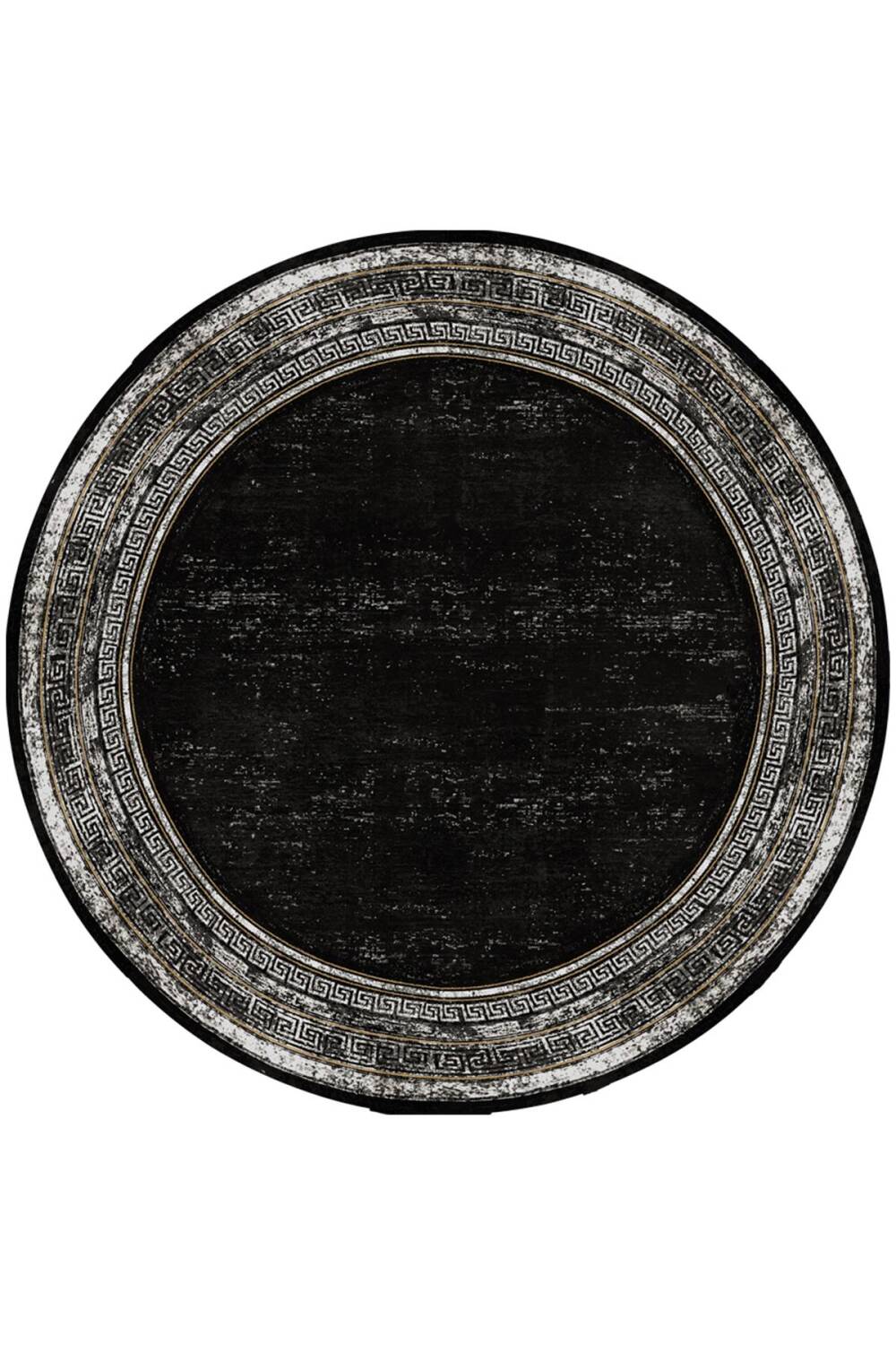 Dekoratif Çerçeve Desenli Pamuk Taban Dijital Baskılı Yuvarlak Halı Siyah - 1