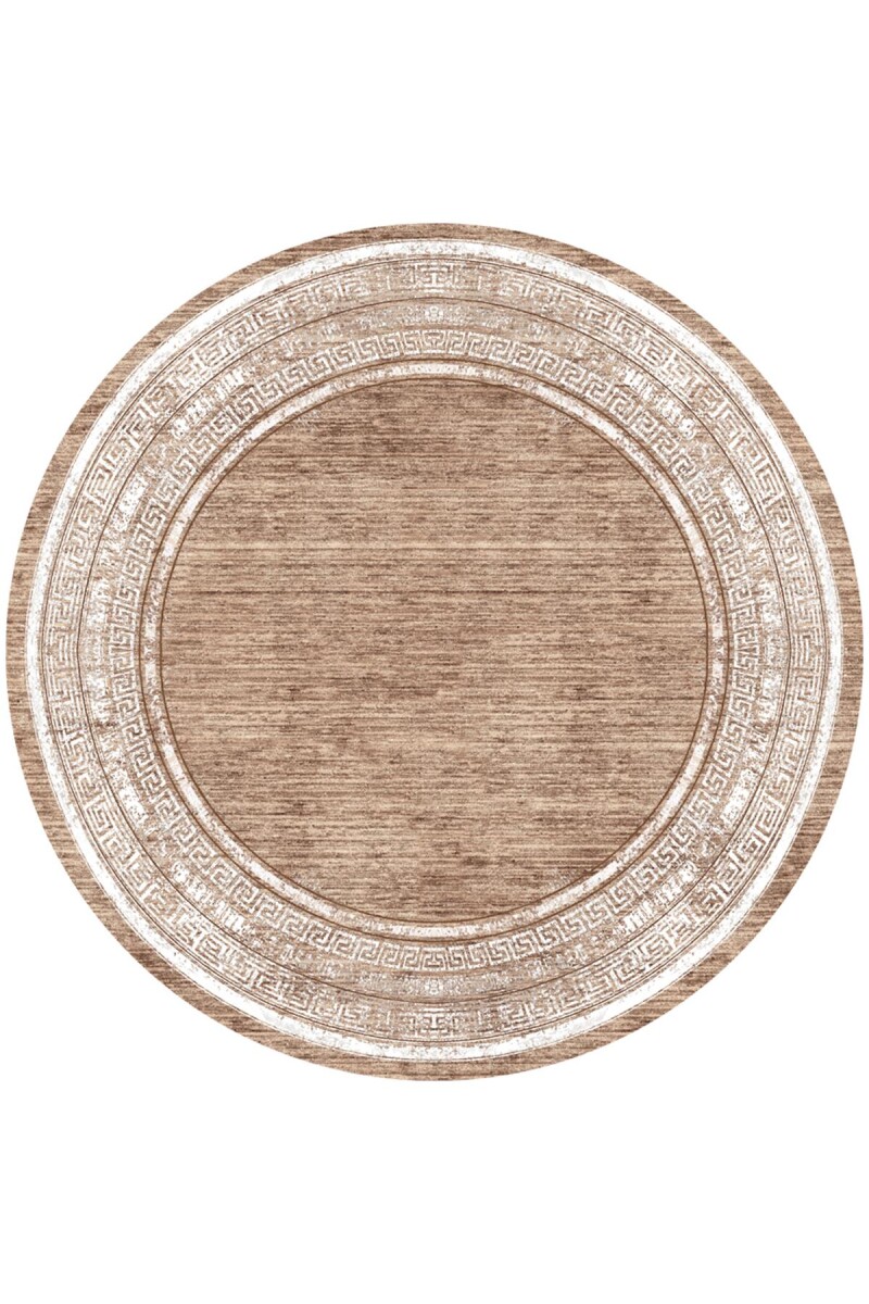 Dekoratif Çerçeve Desenli Pamuk Taban Dijital Baskılı Yuvarlak Halı Vizon - Frenda