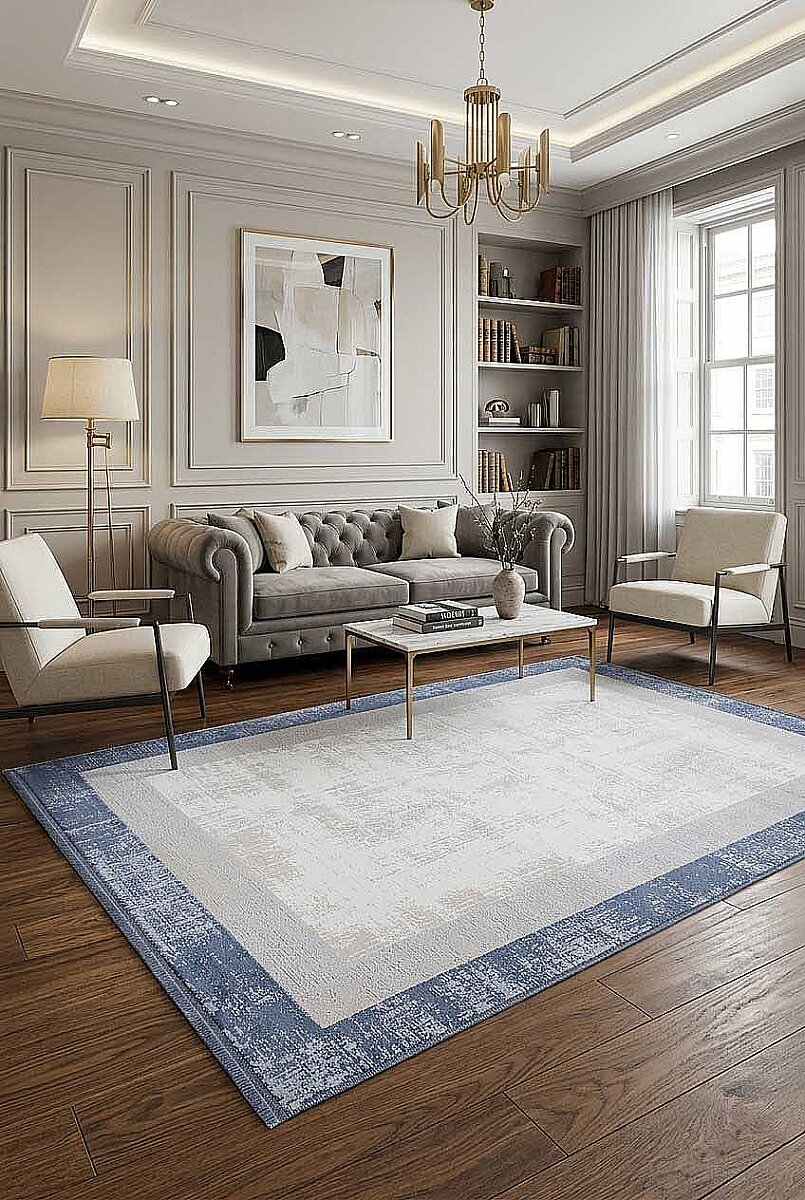 Dekoratif Palermo Klasik Çerçeveli Salon Halısı Pl01 Mavi 