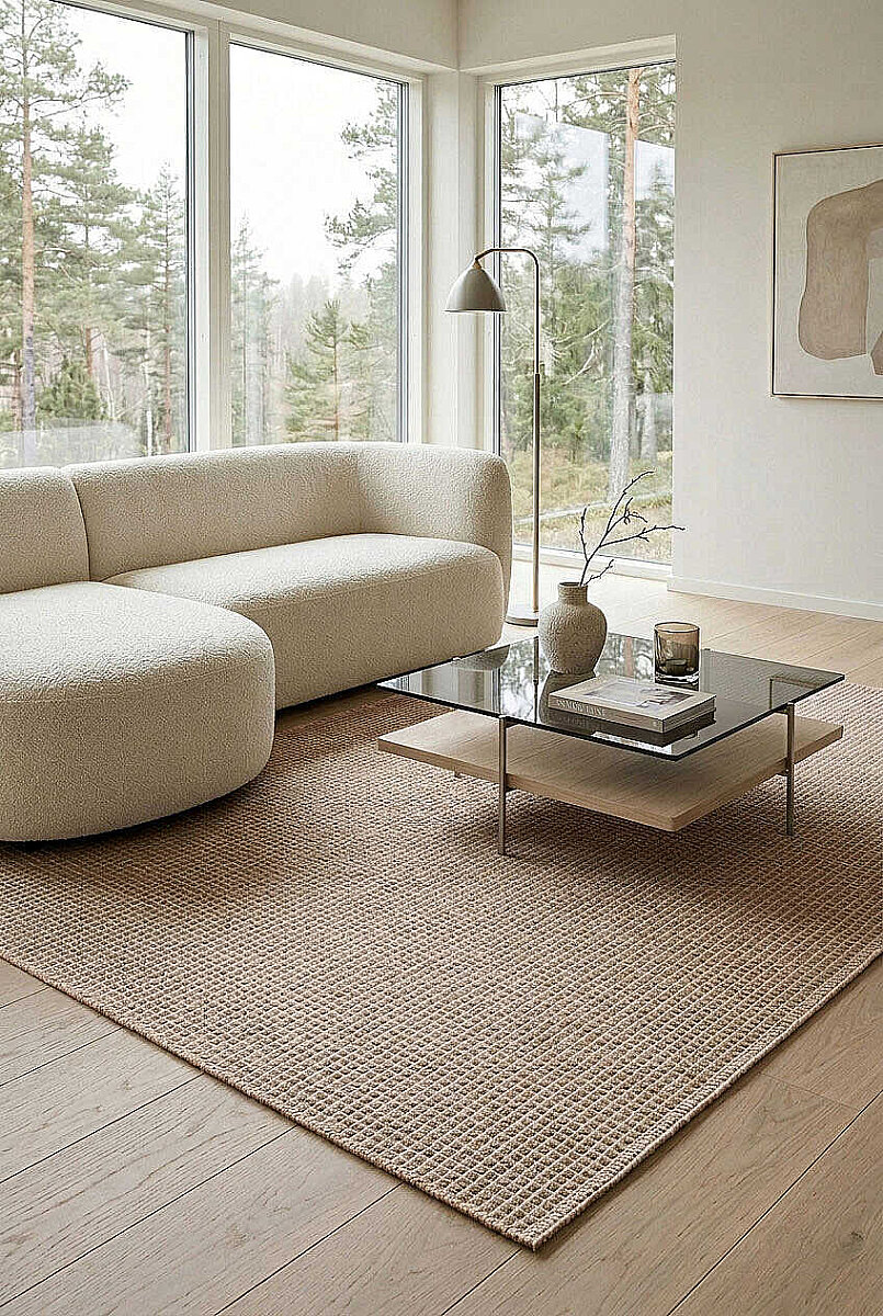 Divan Şönil Pamuklu Tek Renk Desensiz Kilim Halı Hr-4501 Bej - Frenda