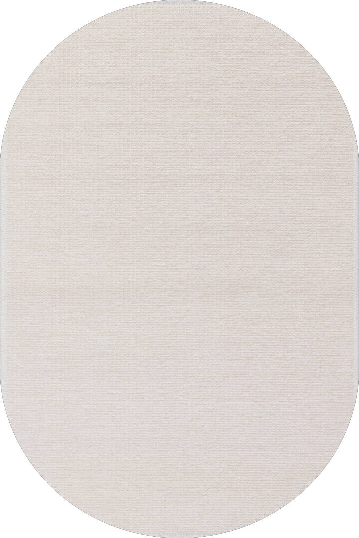 Divan Şönil Pamuklu Tek Renk Desensiz Kilim Oval Halı Hr-1621 Krem - 1