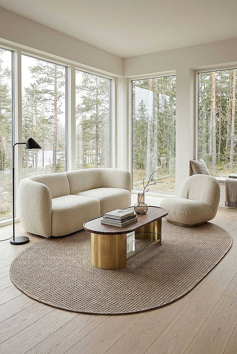 Divan Şönil Pamuklu Tek Renk Desensiz Kilim Oval Halı Hr-4501 Bej - Frenda