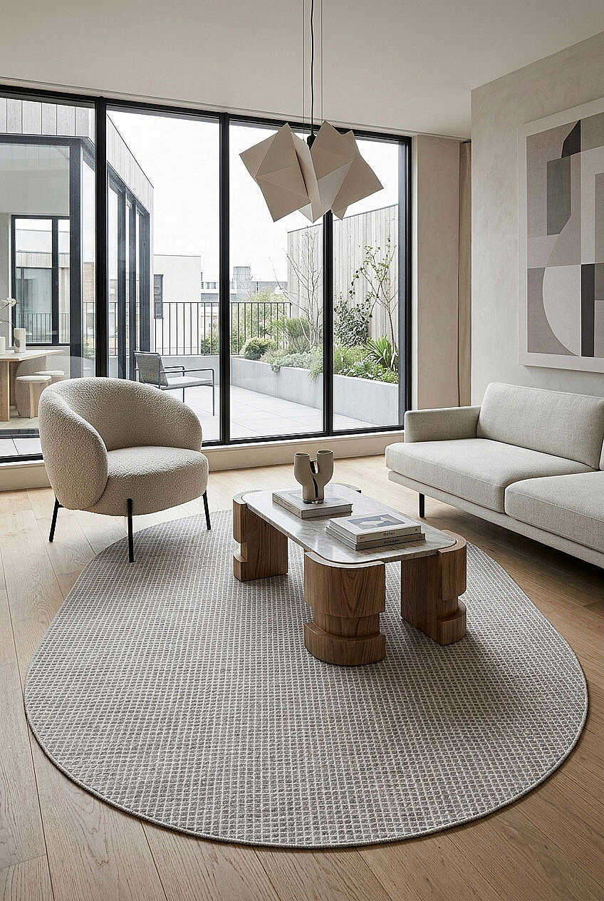 Divan Şönil Pamuklu Tek Renk Desensiz Kilim Oval Halı Hr-5841 Açık Gri