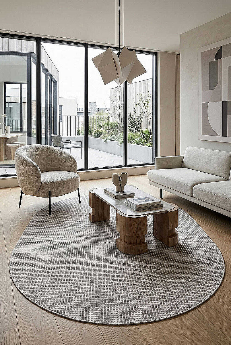 Divan Şönil Pamuklu Tek Renk Desensiz Kilim Oval Halı Hr-5841 Açık Gri - Frenda