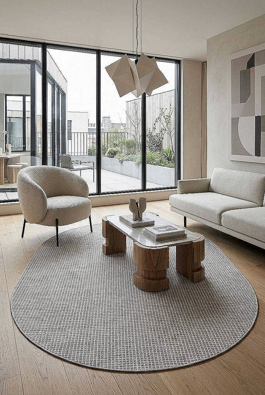 Divan Şönil Pamuklu Tek Renk Desensiz Kilim Oval Halı Hr-5841 Açık Gri - 1